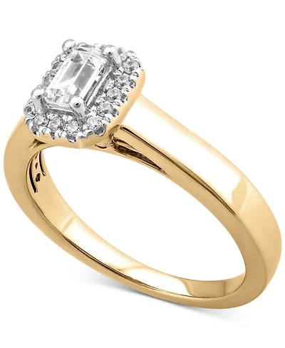 Diamond Emerald-Cut Halo Engagement Ring (1/2 ct. t.w.) in 14k Gold