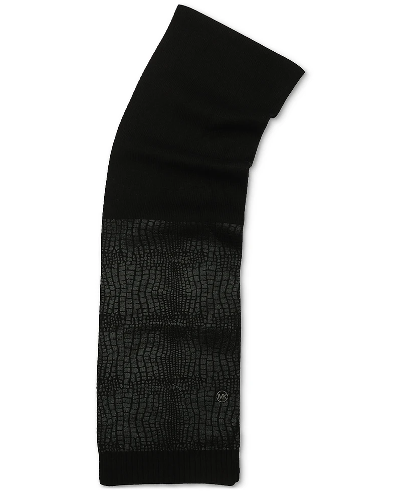 Michael Michael Kors Logo Charm Ribbed Trim Croc-Embossed Scarf
