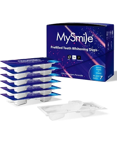 MySmile Prefilled Teeth Whitening Trays Kit, 12% Hydrogen Peroxide, Non-Liquid Gel Technology Tooth Whitening Trays, Whiten Teeth Faster, 7X Whitening