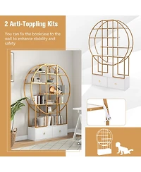 71 Inches 6-Tier Gold Bookshelf with 2 Storage Drawers-Golden