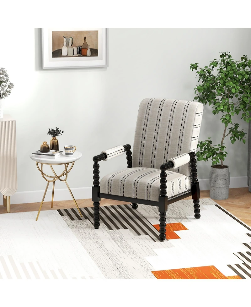 Sugift Upholstered Accent Chair with Rubber Wood Frame for Living Room-Beige