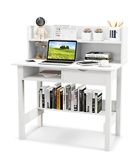 Skonyon Home Office Computer Desk with Storage Shelves and Drawer Ideal for Working and Studying
