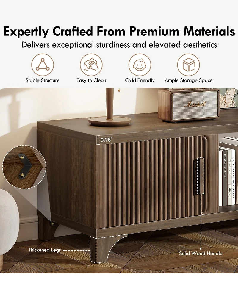 Sugift Mid-Century Tv Stand for 32–65" TVs with Fluted Doors & Cable Management