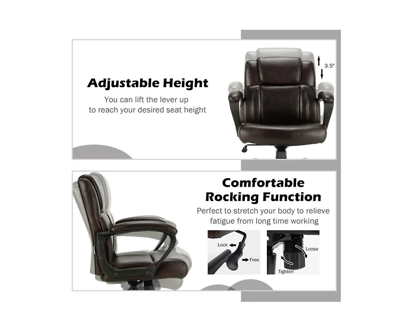 Skonyon Adjustable Leather Executive Office Chair Computer Desk Chair with Armrest
