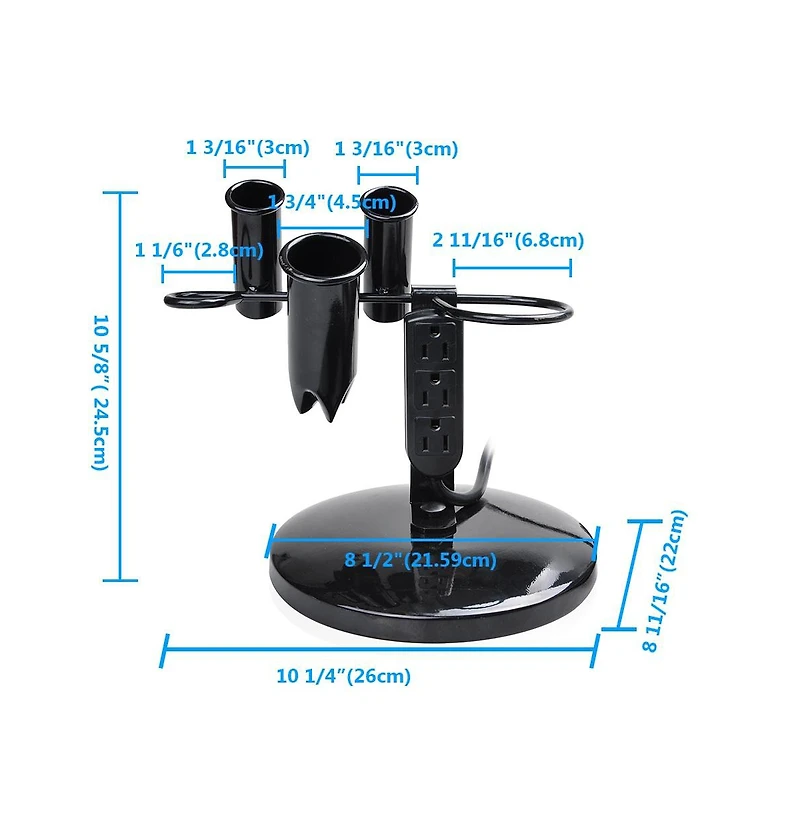 Byootique 2Pcs Tabletop Blow Dryer Hair Iron Holder Hair Tool Salon Appliance Stand w/ 3 Outlets