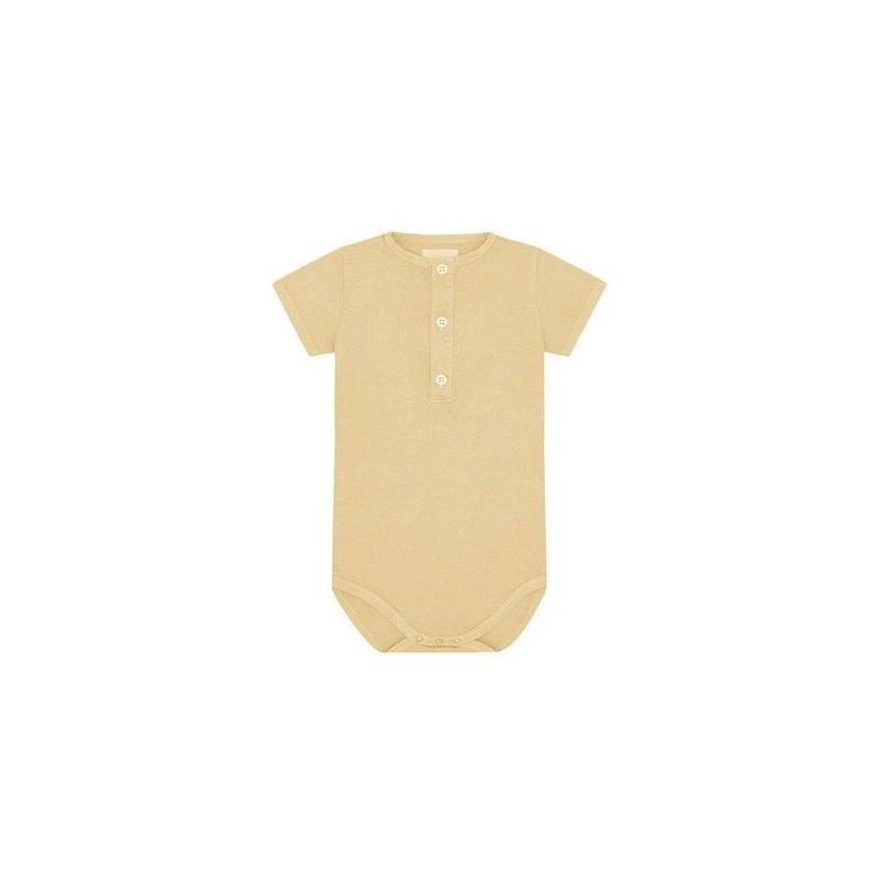 Vild House of Little Baby Ss Organic Cotton Henley Bodysuit - Sandstone
