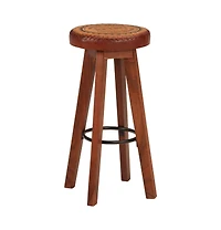 Bar Stools 2 pcs Real Leather and Solid Wood Acacia