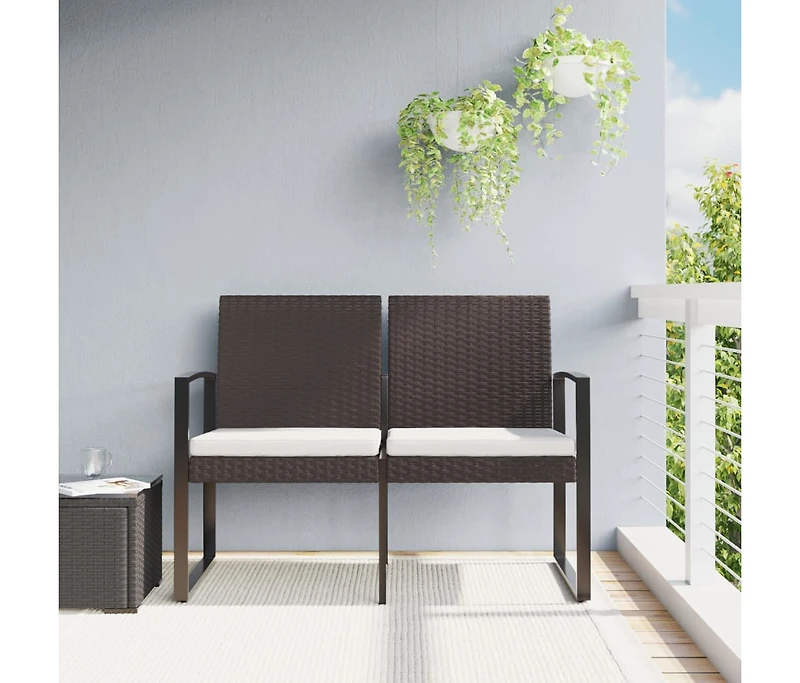 vidaXL 2-Seater Patio Bench with Cushions Brown Pp Rattan