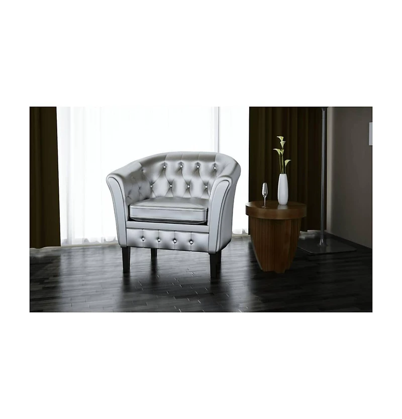 Tub Chair Silver Faux Leather