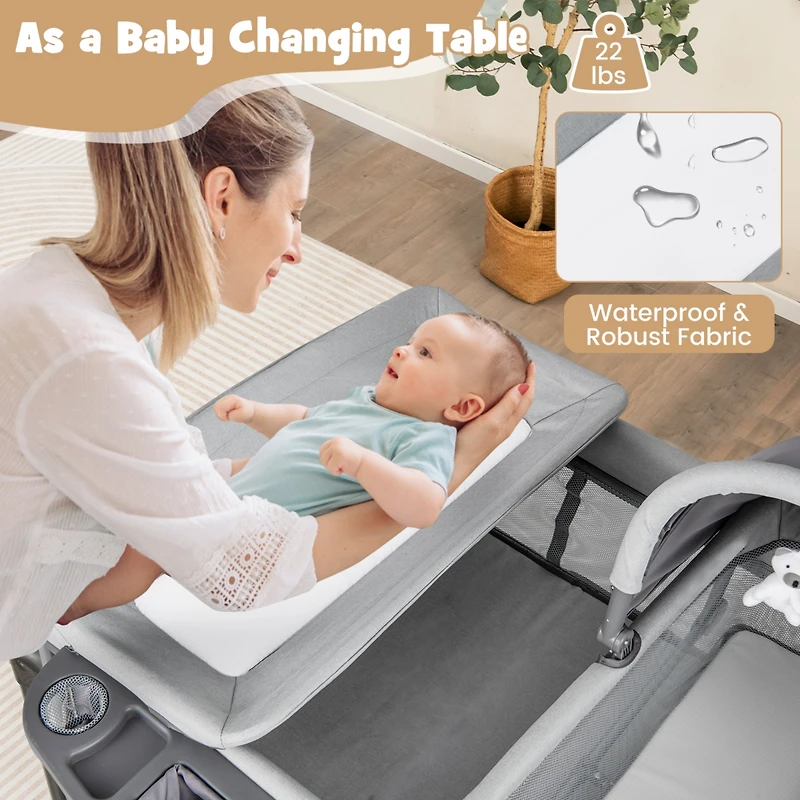 Costway 5 in 1 Portable Baby Playard Nursery Center with Cradle & Storage Basket