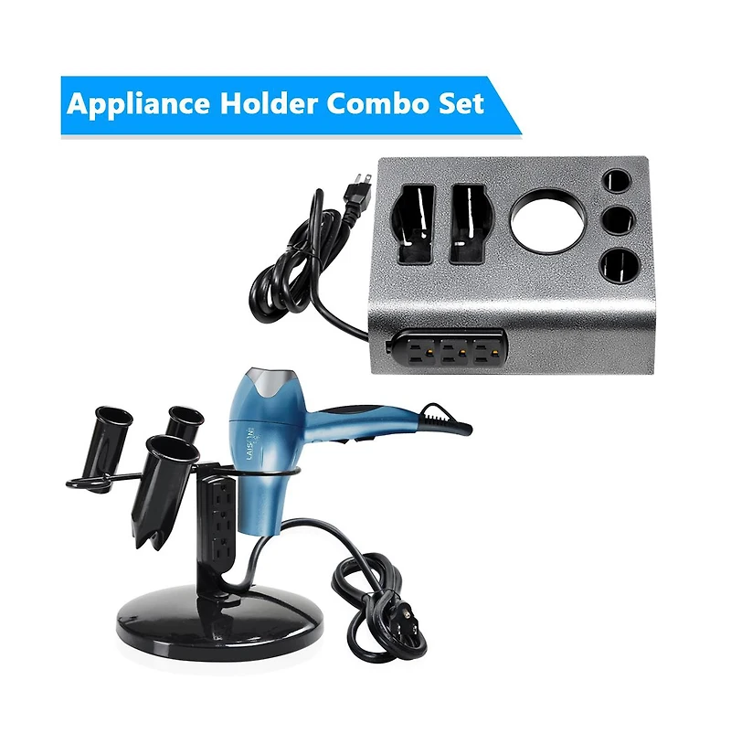 Byootique 2Pcs Tabletop Salon Appliance Holders Hair Tool Stands Blow Dryer Hair Iron w/ 3 Outlets