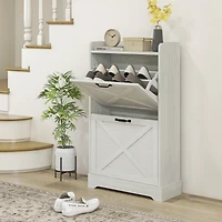 Homcom Slim Shoe Cabinet with 2 Flip Drawers and Adjustable Shelves,