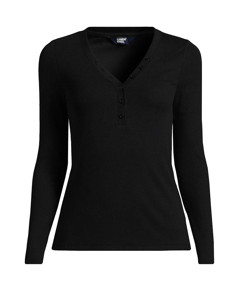 Lands' End Petite Drapey Rib Skimming Long Sleeve Henley T-Shirt