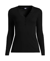 Lands' End Petite Drapey Rib Skimming Long Sleeve Henley T-Shirt