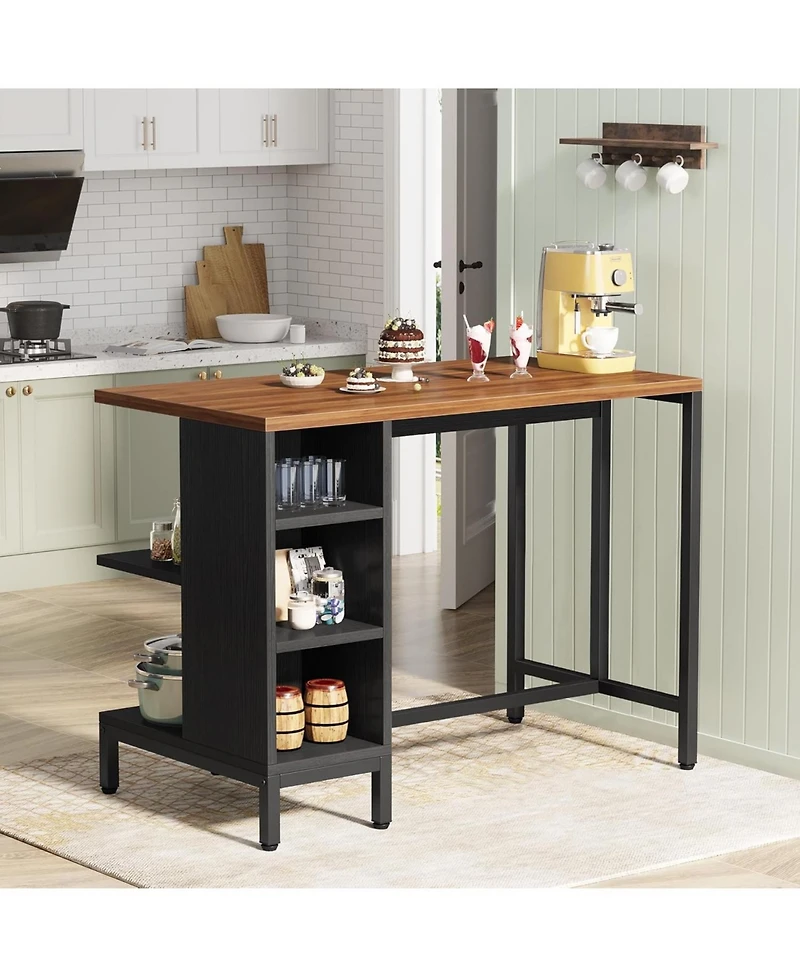 Tribesigns Kitchen Island, Kitchen Shelf Kitchen Bar Table with 5 Open Storage Shelves and Large Worktop, Industrial Butcher Block Island (Stools Not