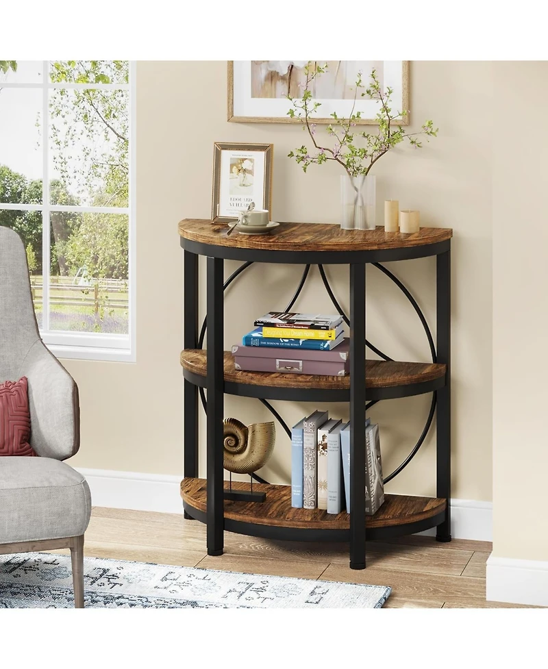 Tribesigns Half Round End Table, 3-Tier Narrow Side Table with Metal Frame, Half Circle Table, Half Moon Small Coffee Accent Table for Living Room, Be