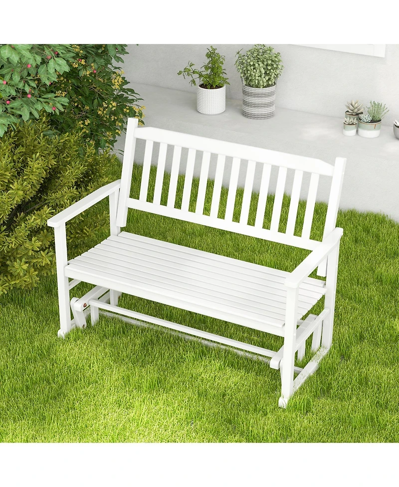 Givimo 2 Seats Outdoor Glider Bench with Armrests and Slatted Seat-White