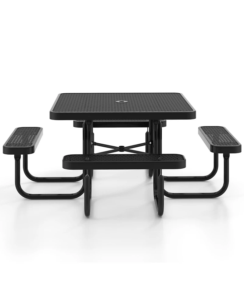 Givimo Square Picnic Table and Bench for 8 Person with Seats and Umbrella Hole-Black