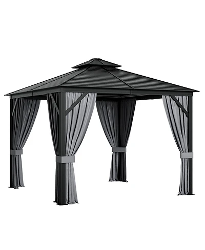 10 x 10 Feet Double-Top Hardtop Gazebo with Galvanized Steel Roof-Gray