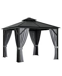 10 x 10 Feet Double-Top Hardtop Gazebo with Galvanized Steel Roof-Gray