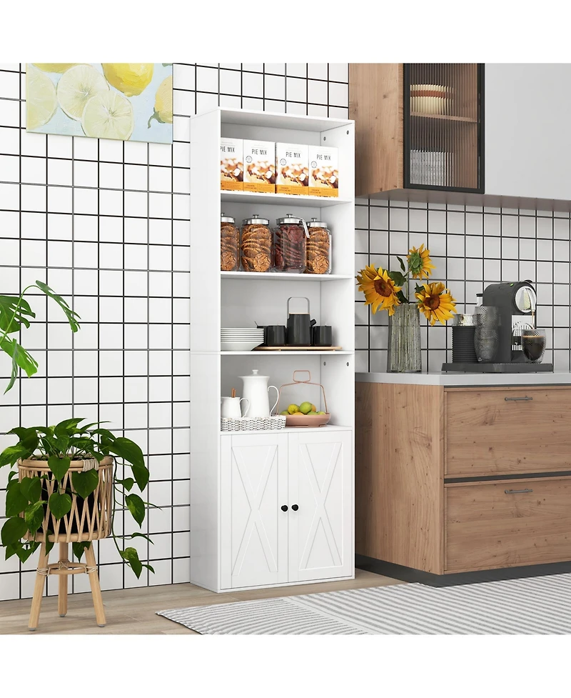 Sugift 71 Inch Freestanding Bookshelf with 6 Shelves and 2-Door Cabinet-White