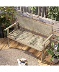 Givimo Indonesia Teak Wood Garden Bench with Armrests and Natural Rattan Backrest