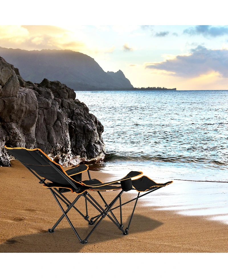 Givimo Folding Camping Chair with Footrest Camping Lounge Chair with Carry Bag-Black