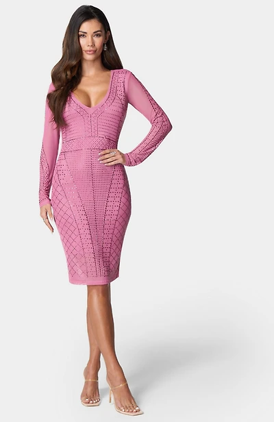 Bebe Women's Crystal Mesh Midi Dress