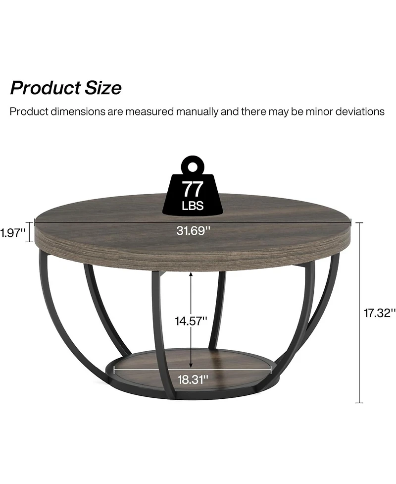 Tribesigns Round Coffee Table, Industrial 2-Tier Circle Modern 31.7" Wooden Accent Center Table for Living Room, Home Office