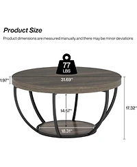 Tribesigns Round Coffee Table, Industrial 2-Tier Circle Modern 31.7" Wooden Accent Center Table for Living Room, Home Office
