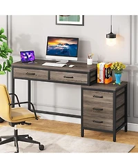 Tribesigns Computer Desk with 5 Drawers, Home Office Desks with Reversible Drawer Cabinet Printer Stand, Rustic Study Writing Table Workstation