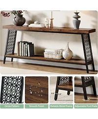 Tribesigns 70.9" Extra Long Console Table, 2-Tier Sofa Table with Storage, Industrial Entryway Table Behind Couch, Narrow Hallway Table Entrance Table