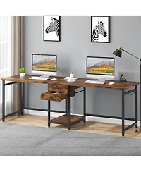 Tribesigns 79 Inch Extra Long Desk, Double Desk with 2 Drawers, Two Person Desk Long Computer Desk with Storage Shelves, Writing Table Study Desk for