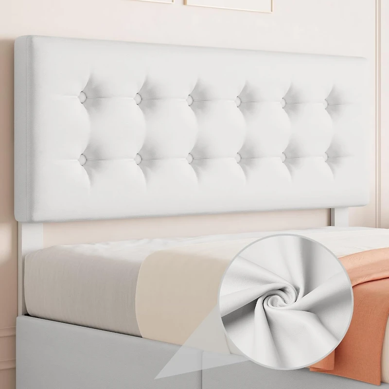 gaomon Queen Bed Frame with 4 Storage Drawers and Headboard, Velvet Upholstered Platform Wooden Slats Support, Button Tufted Desig