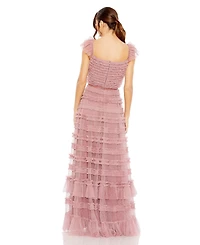 Mac Duggal Women's Ruffle Cap Sleeve Embellished Tiered Gown