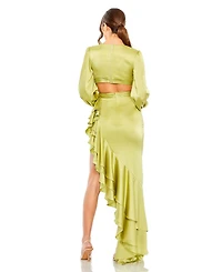 Mac Duggal Women's Cut Out Asymmetrical Ruffled Gown