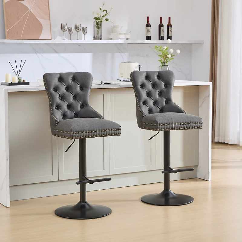 Simplie Fun Retro-Style Adjustable Barstools with Tufted Backs