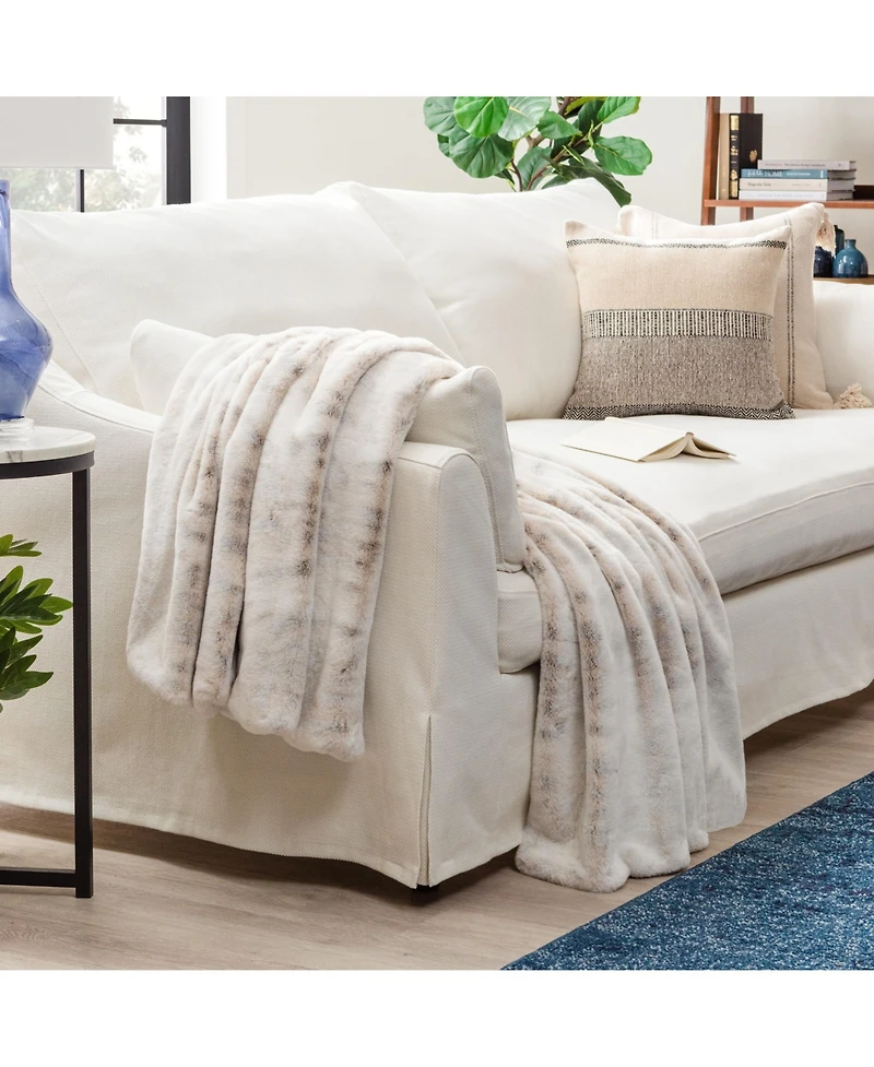 Chanasya Premium Faux Fur Ombre Throw Blanket - Super Soft, Lightweight Minky Blanket with Fuzzy Sherpa Side - 50" x 65” - Gray