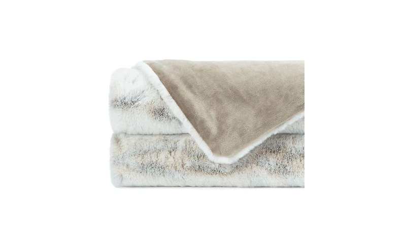 Chanasya Premium Faux Fur Ombre Throw Blanket - Super Soft, Lightweight Minky Blanket with Fuzzy Sherpa Side - 50" x 65” - Gray