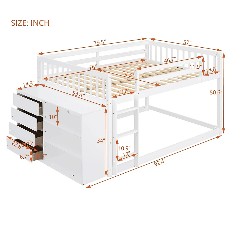 Streamdale Full over Bunk Bed with 4 Drawers and 3 Shelves-Gray