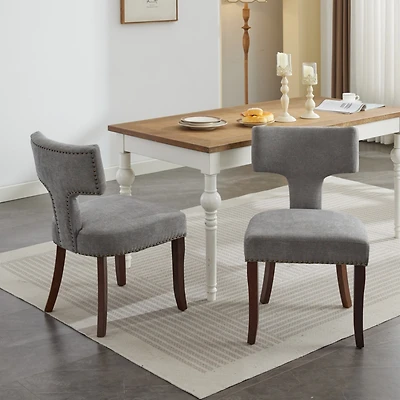 Streamdale Furniture Mid Century Modern Linen Dining Chairs, Gray Set of 2