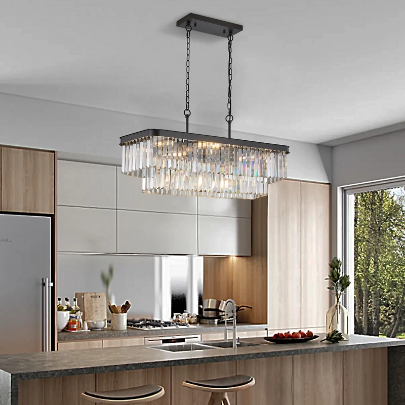 Streamdale Crystal Chandelier, Modern Industrial, Adjustable