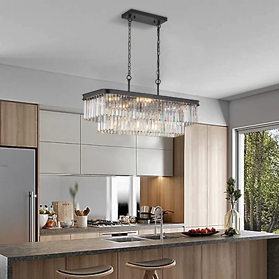 Streamdale Crystal Chandelier, Modern Industrial, Adjustable