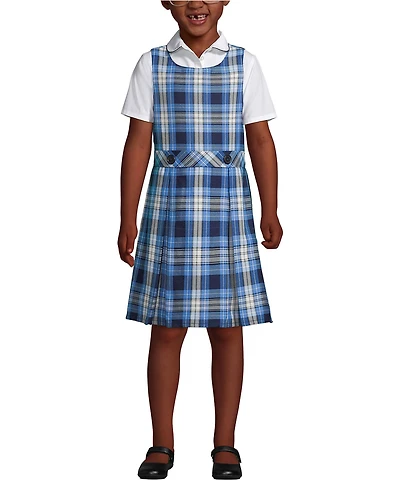 Lands' End Little Girls School Uniform Plaid Jumper Top of Knee