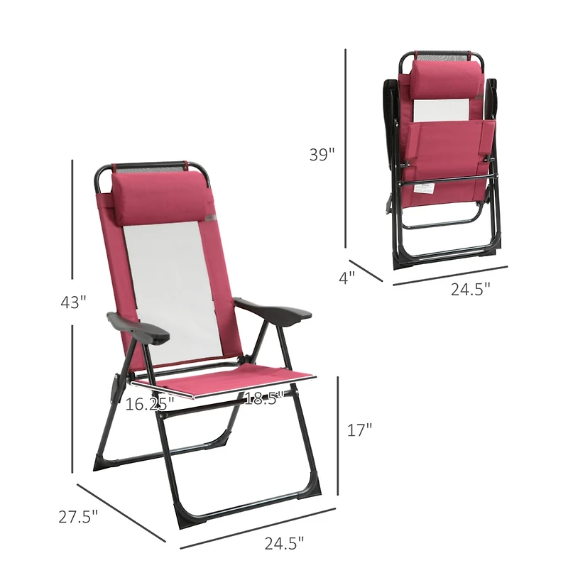 Folding Patio Chairs with Adjustable Sling Back (Set of 2)