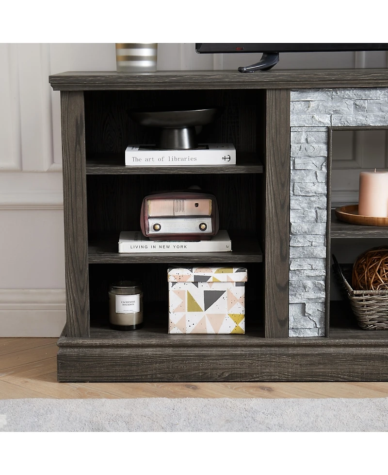 Streamdale Furniture Modern Tv Stand with Faux Stone Surround & Large Storage Cabinet