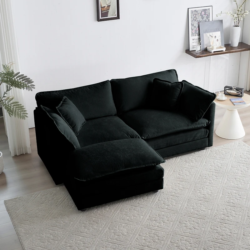 Streamdale Furniture Black Chenille L-Shaped Sectional with Ottoman