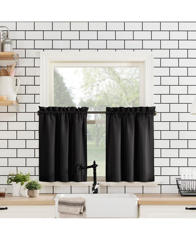 Martine Microfiber Semi-Sheer Rod Pocket Kitchen Curtain Valance and Tiers Set