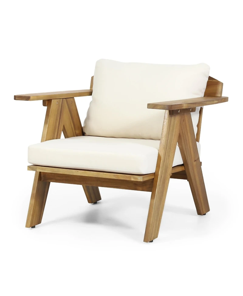 Teak Finish Acacia Club Chairs with Cushions (Set of 2)