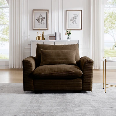 Simplie Fun Brown Corduroy Deep Seat Single Sofa with Waist Pillow